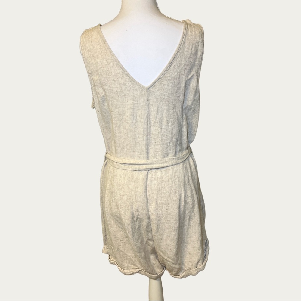 Women’s‎ Beige Linen Sleeveless Romper with Button Accents Tie Waist Size Large - Picture 2 of 14